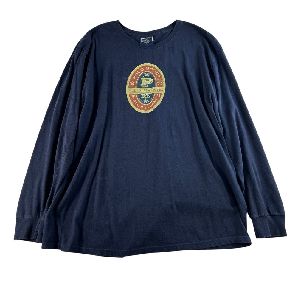 Vtg Polo Sport Ralph Lauren Size XL T-Shirt Long Sleeve Pullover Shirt Blue RL